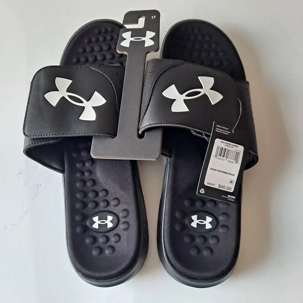 NWT Under Armour UA Ignite Pro Flip Flop Slide Sandals Black Mens Casual Size 17